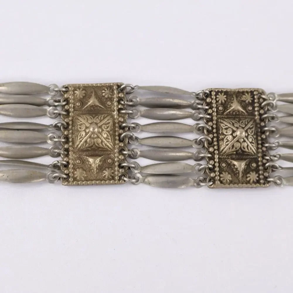 Vintage‎ Sterling Silver Mexico Panel Bracelet Wide Tribal Ethnic Link Cuff 8”